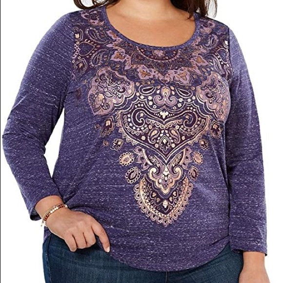 Style & Co. Tops - 0X 1X Style & Co Purple Metallic Graphic Tee Plus